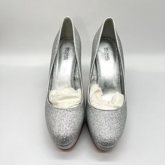 Michael Michael Kors 7.5M Chantal Silver Platforms Pumps Heels Shoes - Picture 3 of 15
